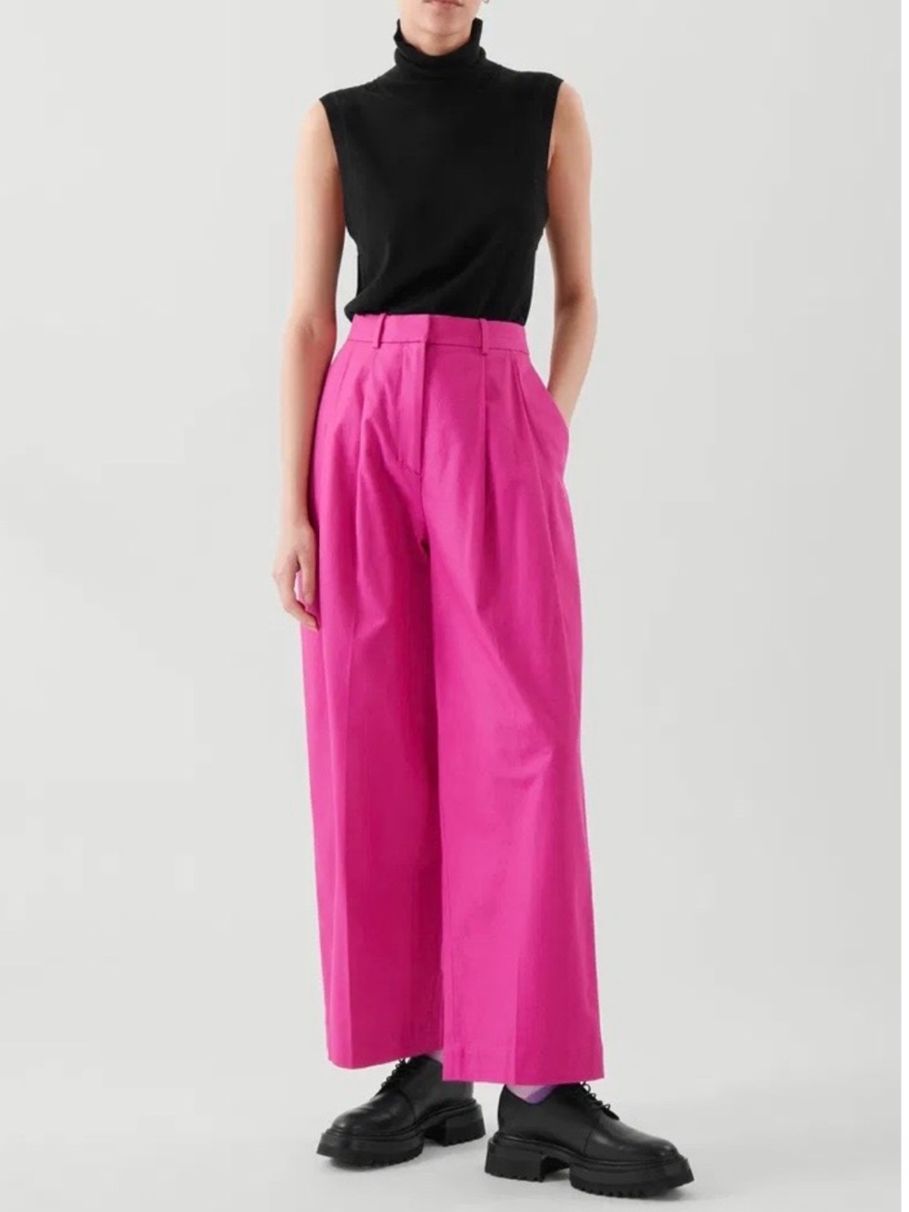COS Wide-Leg High-Rise Trousers in Bright Pink